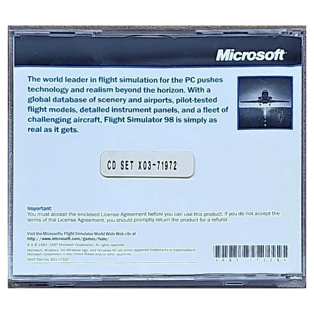Microsoft‎ Flight Simulator 98 PC 2 CD Set Windows 95 NT X03-71972 Vintage Retro